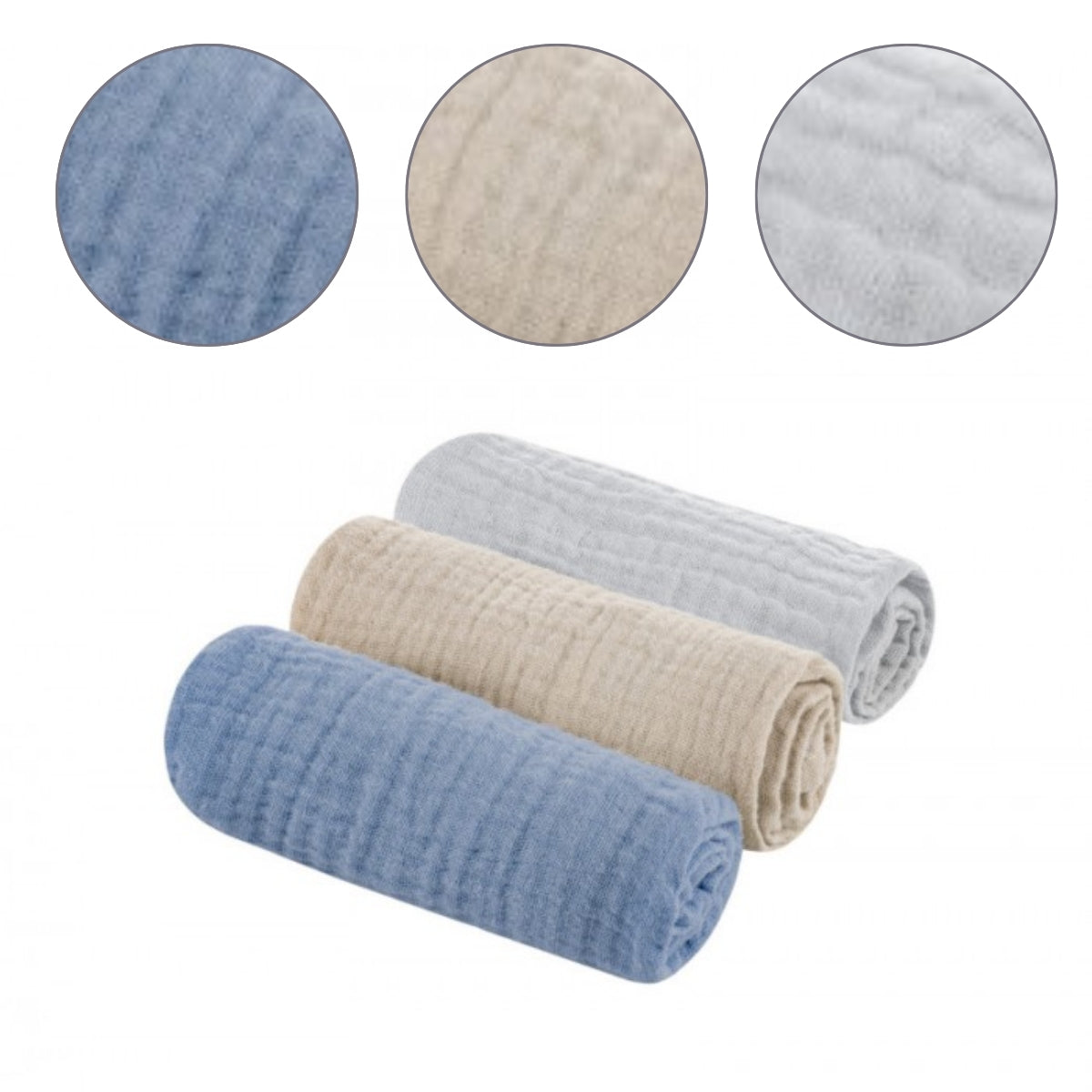 Pack 3 Muselinas De Algodón 30x30 Cm Grey-sand-petrol