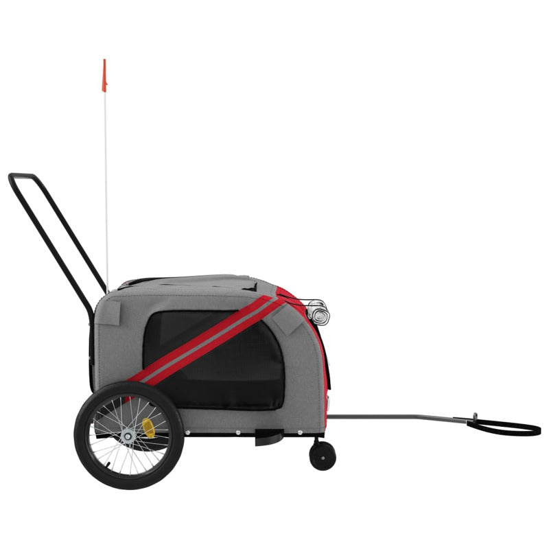 Vidaxl Remolque De Bicicleta Mascotas Hierro Tela Oxford Rojo Gris_5