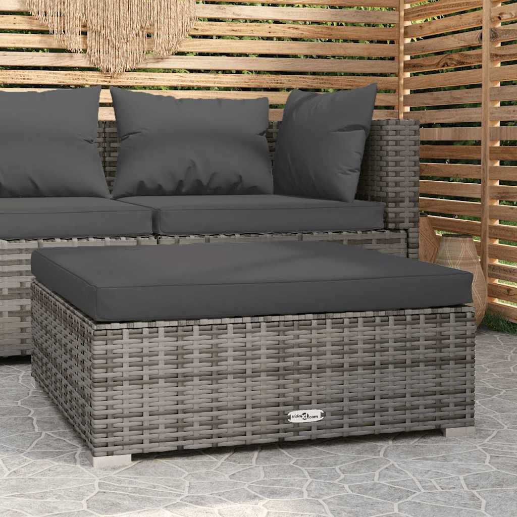 Vidaxl Reposapiés De Jardín Con Cojín Ratán Sintético Gris 70x70x30 Cm_1