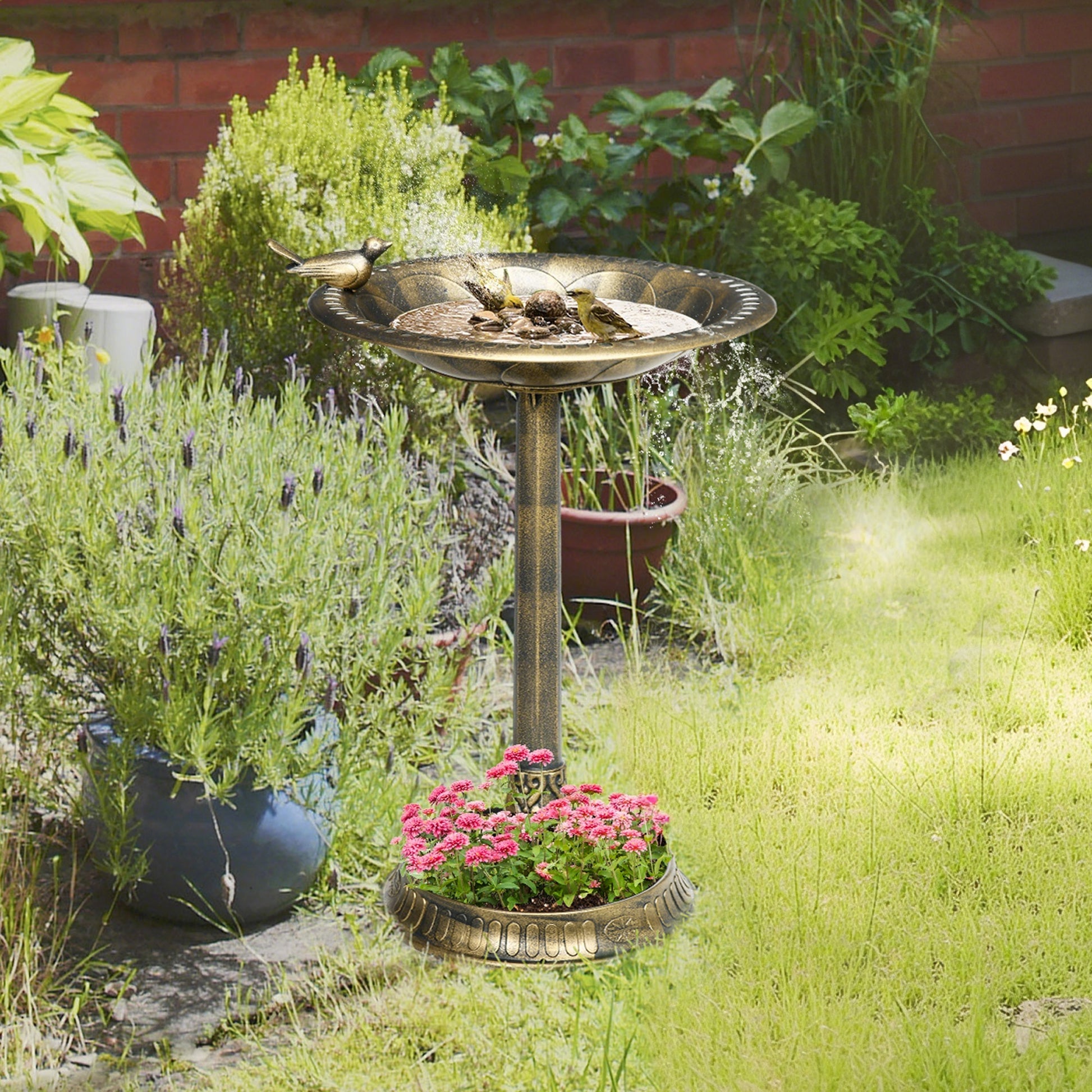 Outsunny Baño Para Pájaros De Jardín Exterior Con 2 Niveles Recipientes Bronce_1