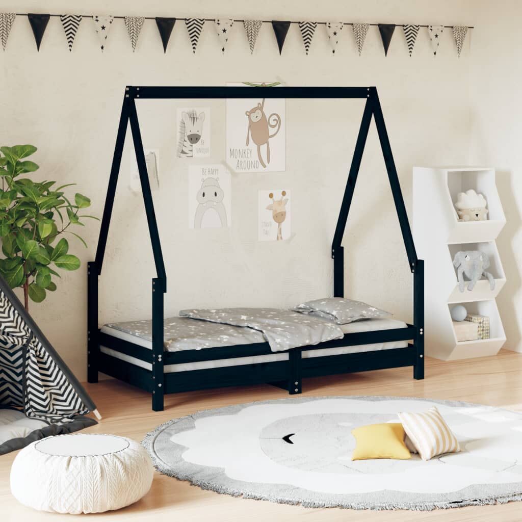 Vidaxl Estructura De Cama Para Niños Madera De Pino Negro 70x140 Cm_1