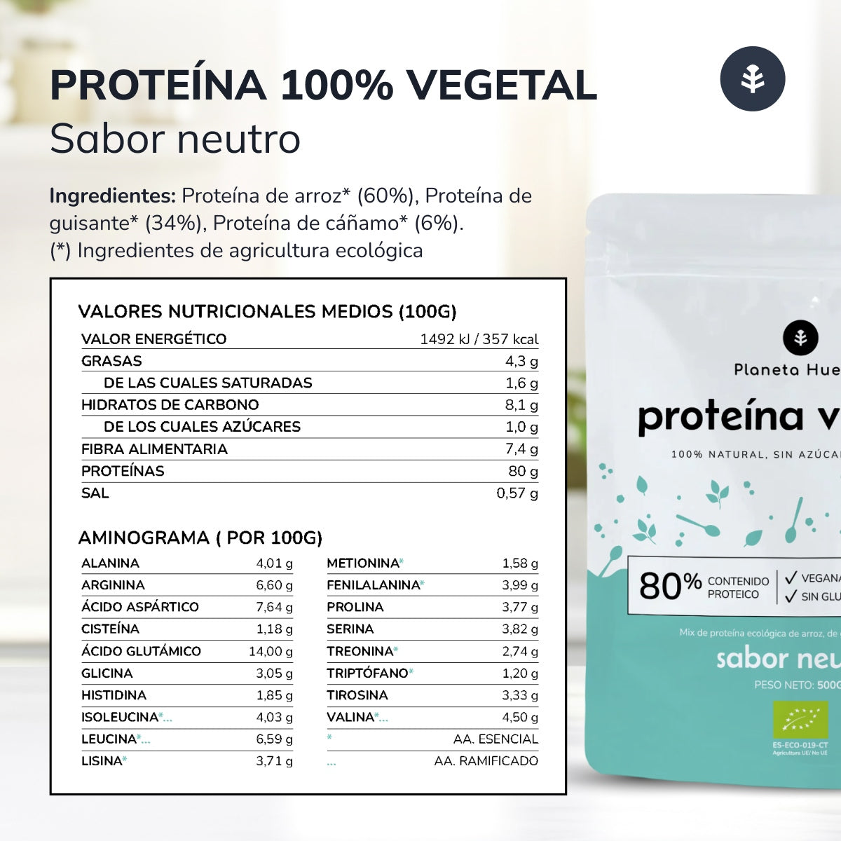 Proteína vegetal ECO neutra 80% Planeta Huerto 500 g