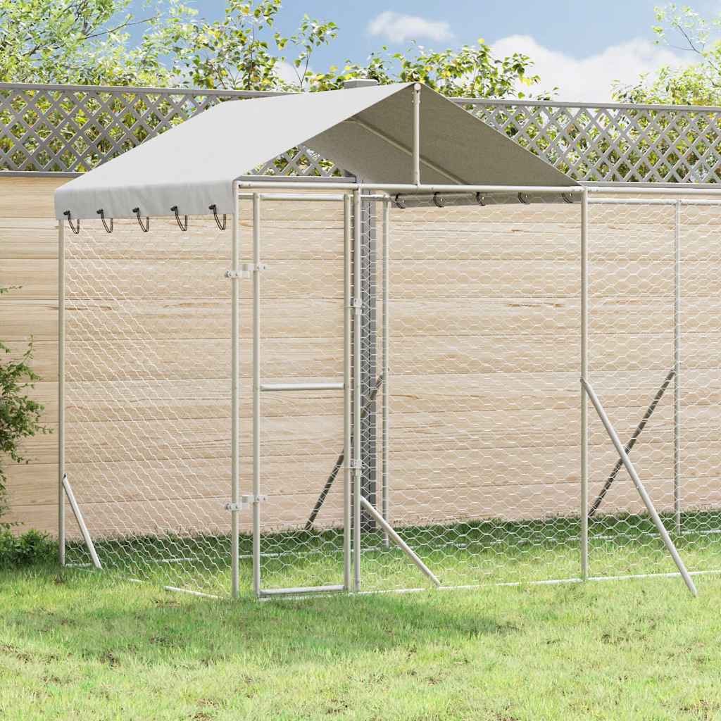 Perrera De Exterior Con Techo Acero Galvanizado Plata 10x2x2,5m_1