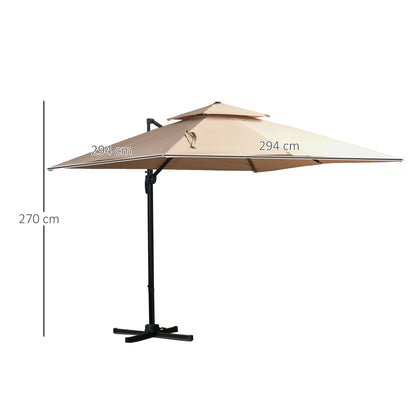 Outsunny Sombrilla De Jardín Ø300 Cm Aluminio Giratorio 360° Con Manivela Caqui_2