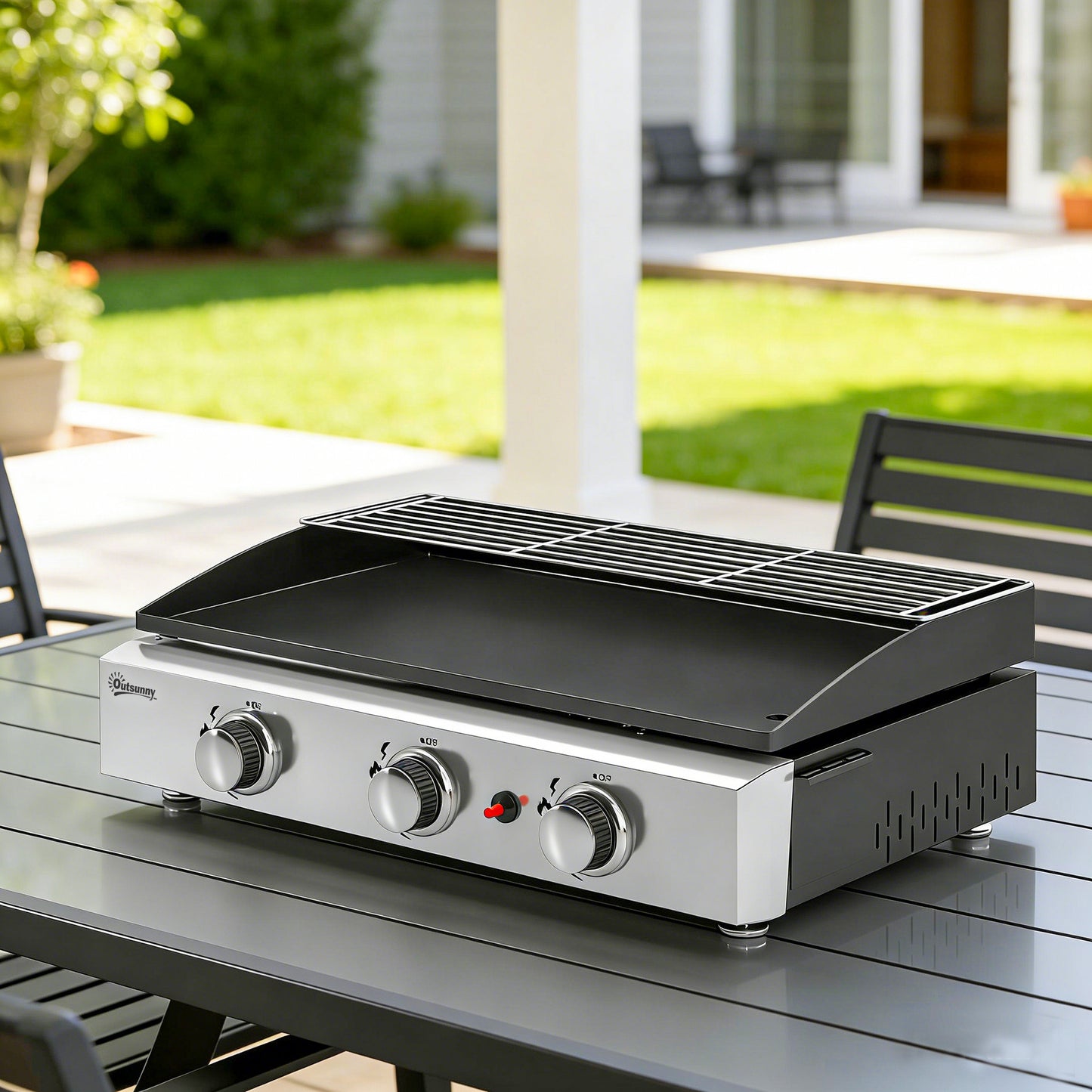Outsunny Barbacoa De Gas Con 3 Quemadores 7,5 Kw Plancha Rejilla Calentadora_1
