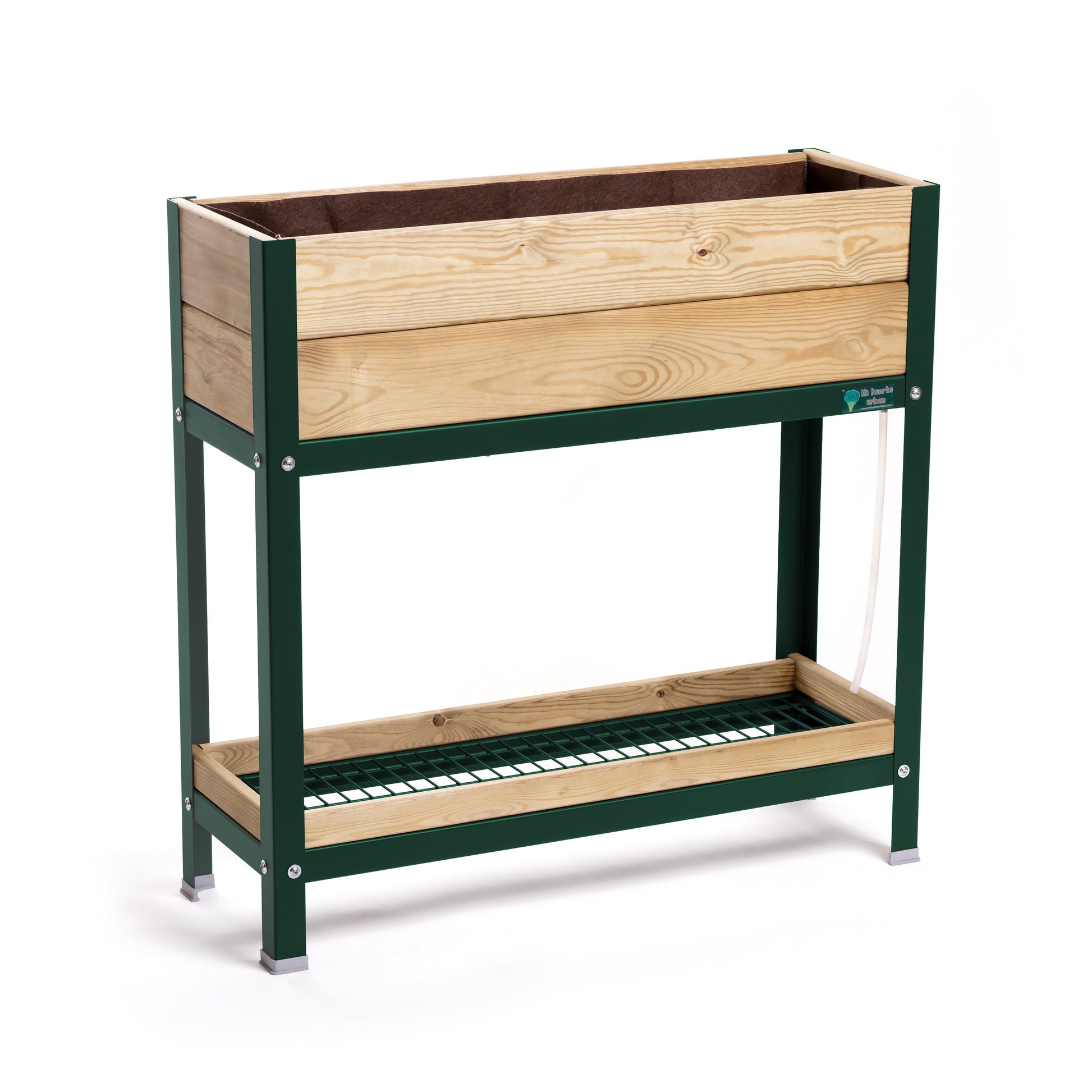 MI HUERTO URBAN Jardinera Elevada Madera con Bandeja Recoge Aguas | Estructura Metálica | Verde | 90x30x90cm