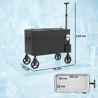 Outsunny Carrito Nevera De 56l Con Ruedas Mango Ajustable Abrebotellas Negro_2