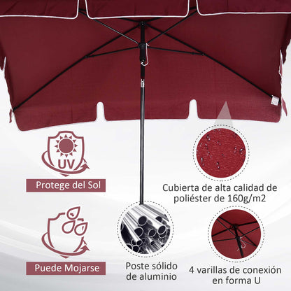 Outsunny Sombrilla De Jardín De Aluminio 198x130x245 Cm Rojo Vino_5