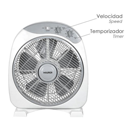Ventilador Maurer Box Ø 30cm 40 Watt. 3 Velocidades  Aspas Gran Tamaño, 3 Con Temporizador