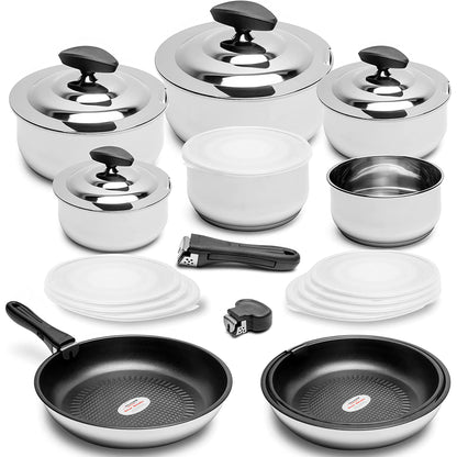 Batería De Cocina Acero Inoxidable 24 Piezas, Inducción, Asa Extraíble, Tapas Inox, Apilable Callaway Frankfurt, Acero Inoxidable_0