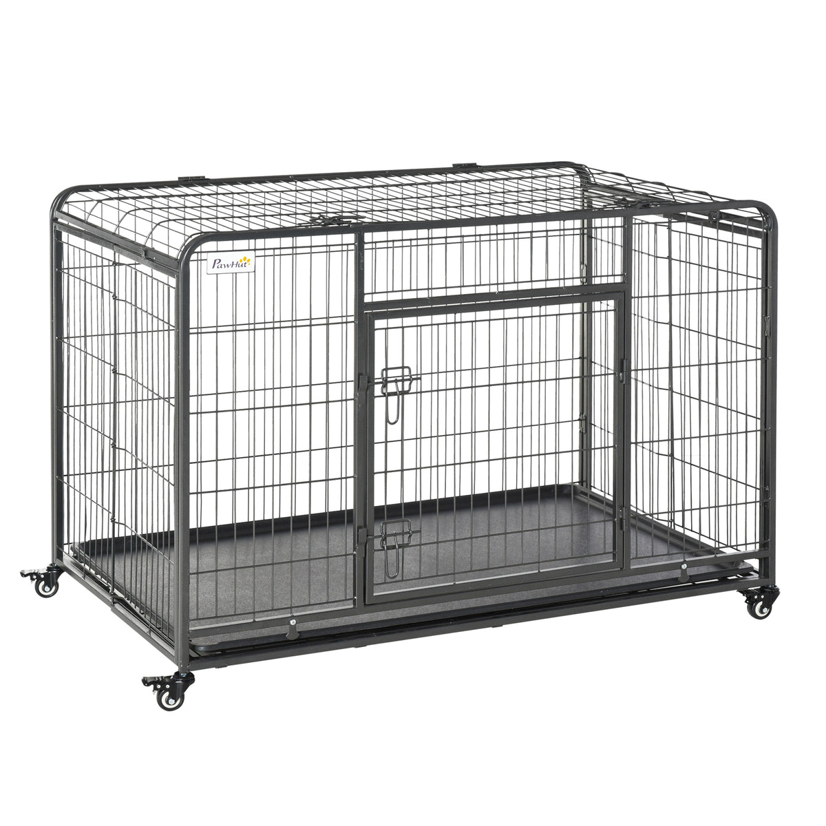 Pawhut Jaula De Metal Para Perros Plegable Con Ruedas Bandeja Extraíble_0