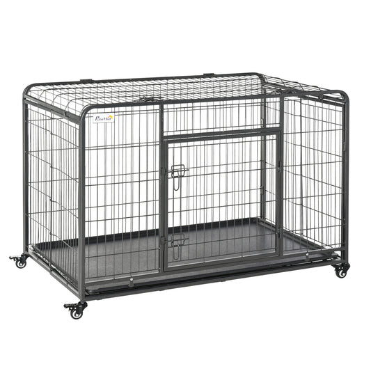 Pawhut Jaula De Metal Para Perros Plegable Con Ruedas Bandeja Extraíble_0