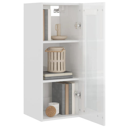 Armario De Pared Colgante Blanco Brillante 34,5x34x90 Cm / Vetonek_0