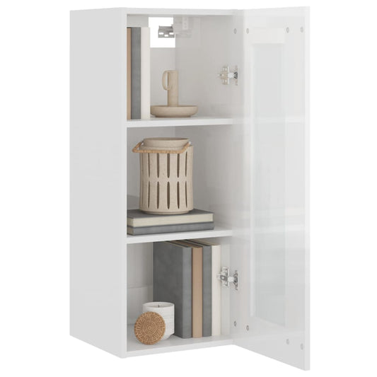 Armario De Pared Colgante Blanco Brillante 34,5x34x90 Cm / Vetonek_0
