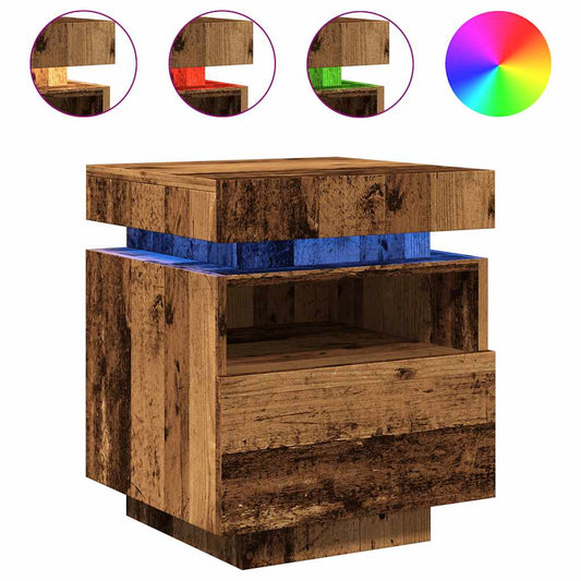 Mesita De Noche Con Luces Led Madera Envejecida 40x39x48,5 Cm_0