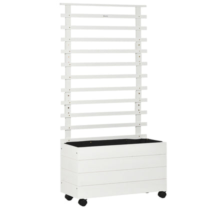 Jardinera Con Enrejado De Madera Ruedas Outsunny 76x30x155cm Blanco_0