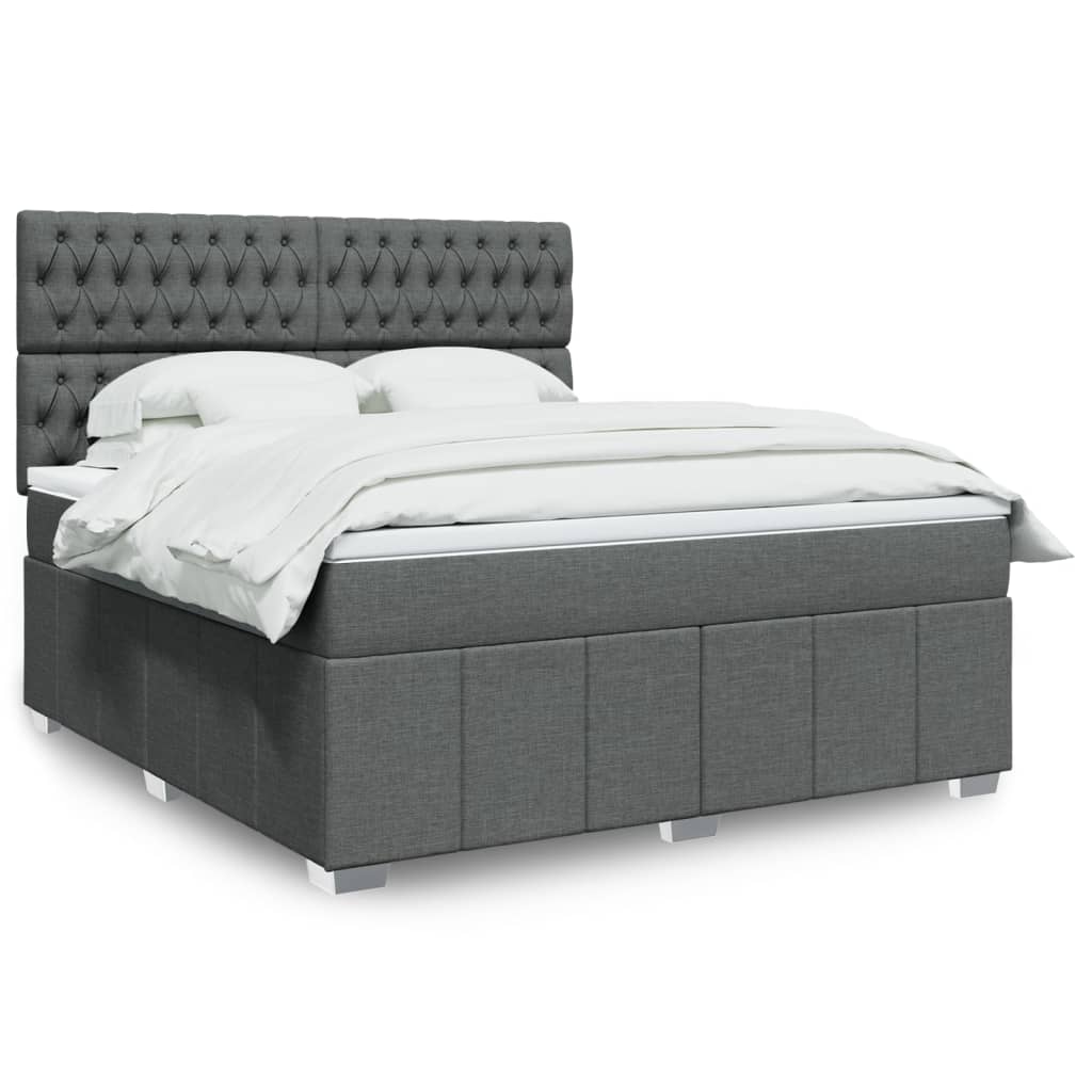 Cama Box Spring Con Colchón Tela Gris Oscuro 180x200 Cm / Vetonek_3