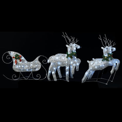 Vidaxl Renos Y Trineo De Navidad De Exterior Con 100 Led Plateado_3