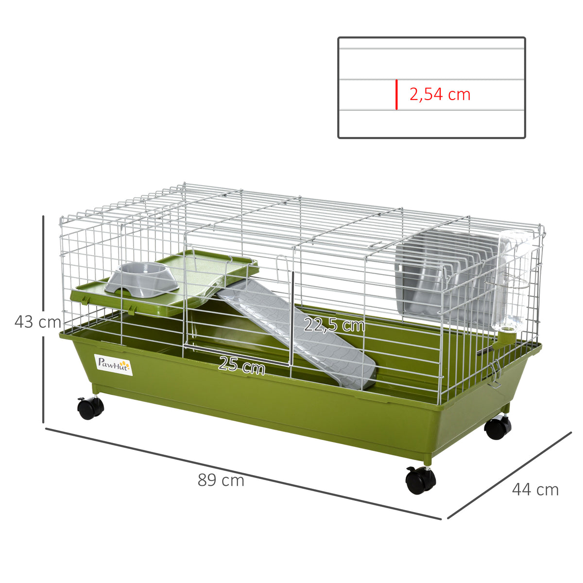 Gaiola Para Pequenos Animais Pawhut Metal, Pp Verde 89x44x43 Cm_2