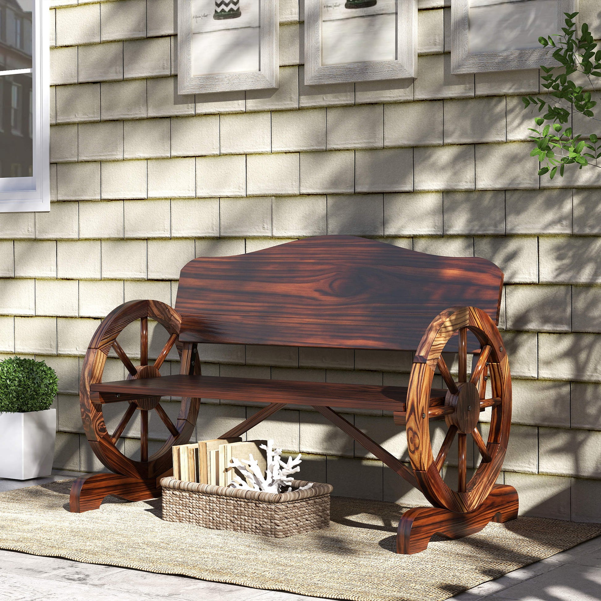 Outsunny Banco De Jardín De Madera Reposabrazos En Forma De Rueda Carga 240 Kg_1