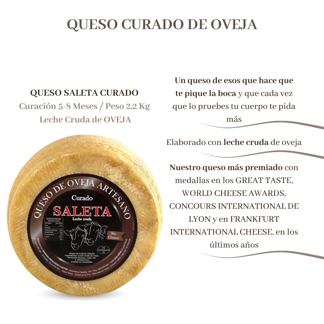 Saleta® Queso Curado Entero De Oveja (2,2 Kg) | Elaboración Artesana Quesos De La Mancha_1