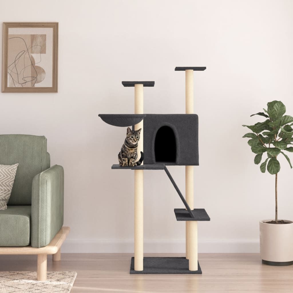 Vidaxl Rascador Para Gatos Con Postes De Sisal Gris Oscuro 143 Cm_1