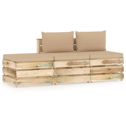 Muebles De Jardín 3 Pzas Con Cojines Madera Impregnada Verde / Vetonek_2