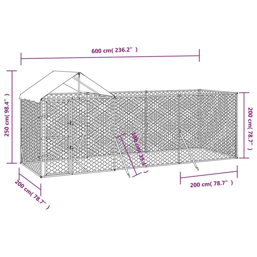 Vidaxl Perrera De Exterior Con Techo Acero Galvanizado Plata 6x2x2,5 M_2