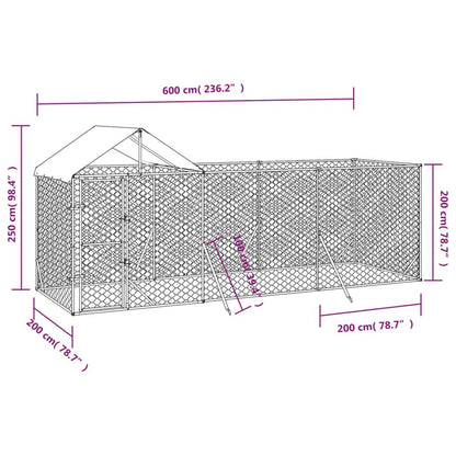 Vidaxl Perrera De Exterior Con Techo Acero Galvanizado Plata 6x2x2,5 M_2