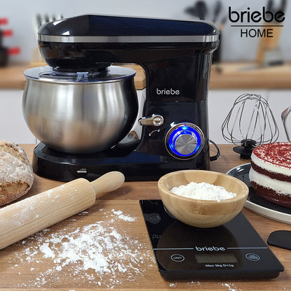 Briebe Batidora Amasadora Repostería Profesional 5l+ Báscula Cocina 6 Velocidades + Pulso Pantalla Led, Km1164b, 1800w_1