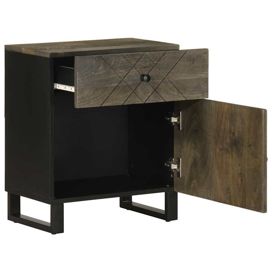 Mesita De Noche Madera Maciza De Mango Negra 50x33x60 Cm_0