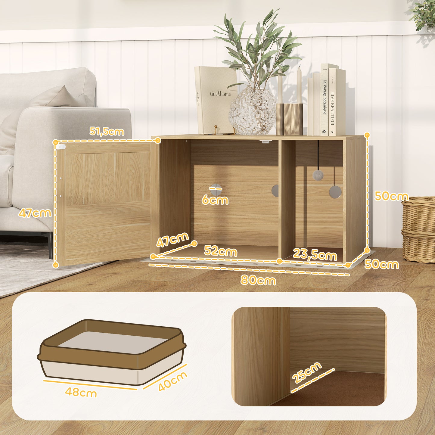 Pawhut Mueble Arenero Para Gatos Con Almohadilla Para Rascar 80x50x50 Cm Roble_2