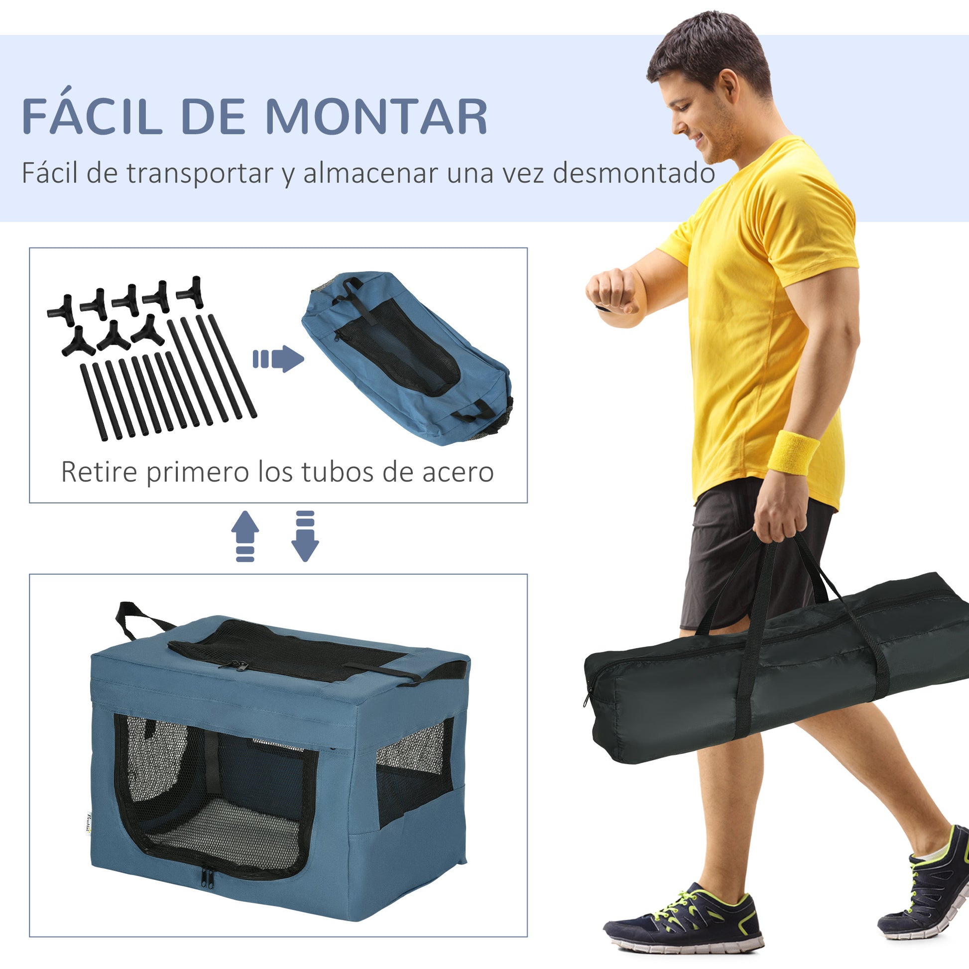 Pawhut Transportín Mochila Para Perros Gatos Cojín 48,5x34x34cm Azul_5