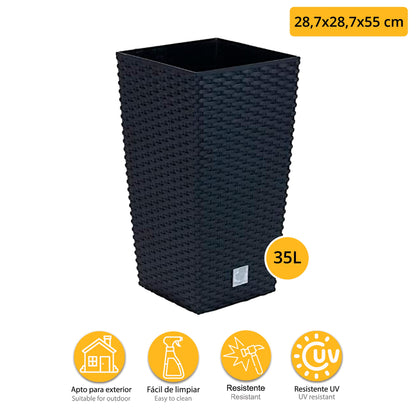 Set De Maceta Rato De 35 Litros Con Inserto 28,7 X 28,7 X 55 Cm En Color Antracita + Bola De Boj Diámetro 36 Cm