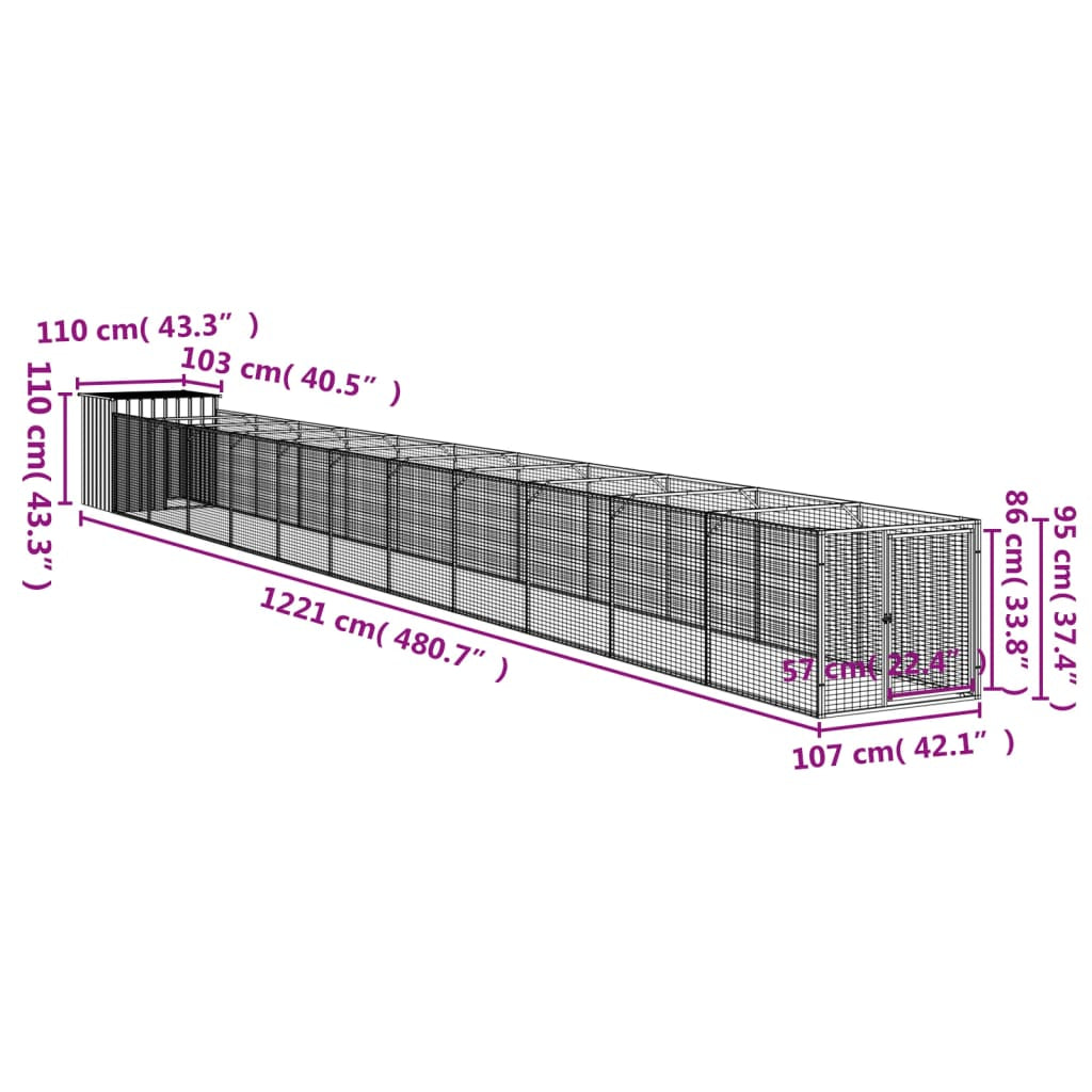 Vidaxl Caseta Perro Corral Acero Galvanizado Gris Claro 110x1221x110cm_2