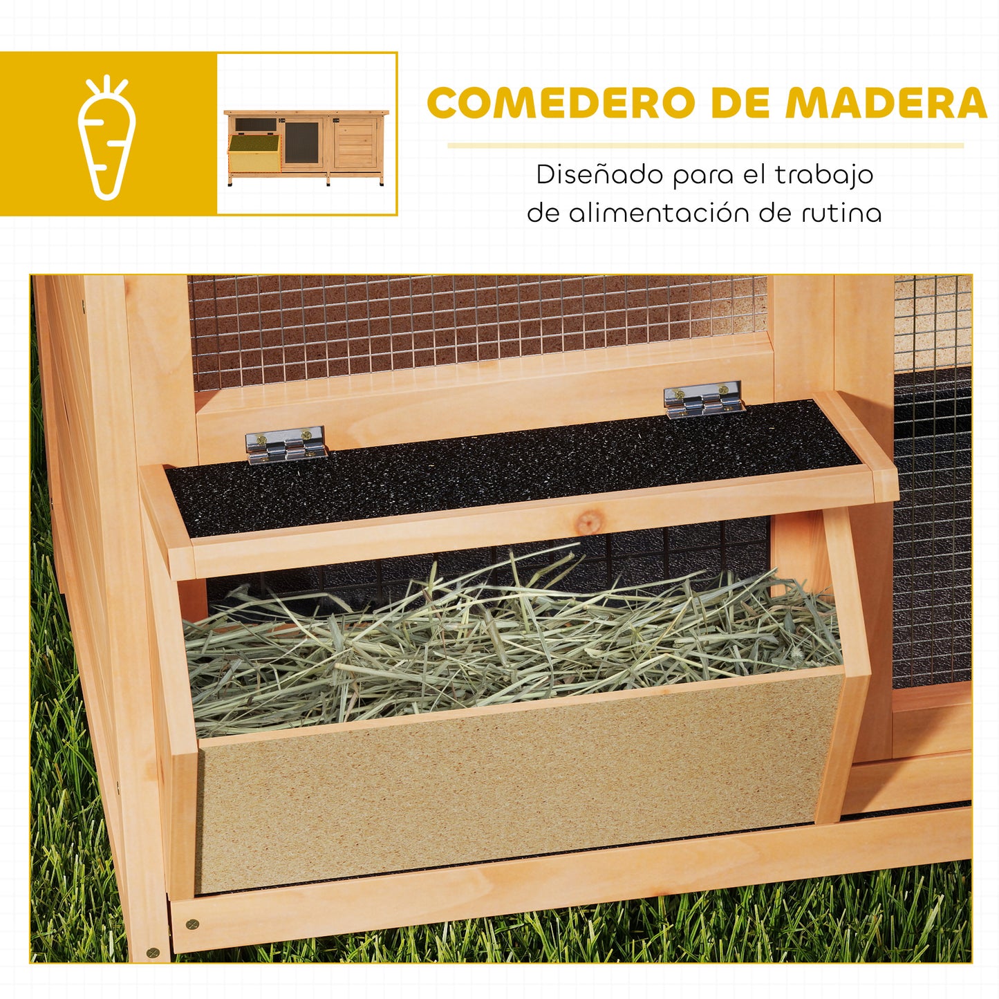 Pawhut Conejera De Madera Con Techo Abatible Y Puertas 112x50x54 Cm Amarillo_5
