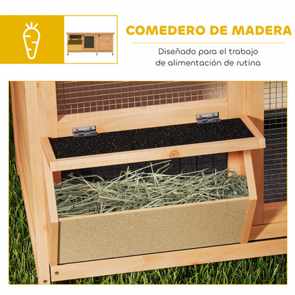 Pawhut Conejera De Madera Con Techo Abatible Y Puertas 112x50x54 Cm Amarillo_5