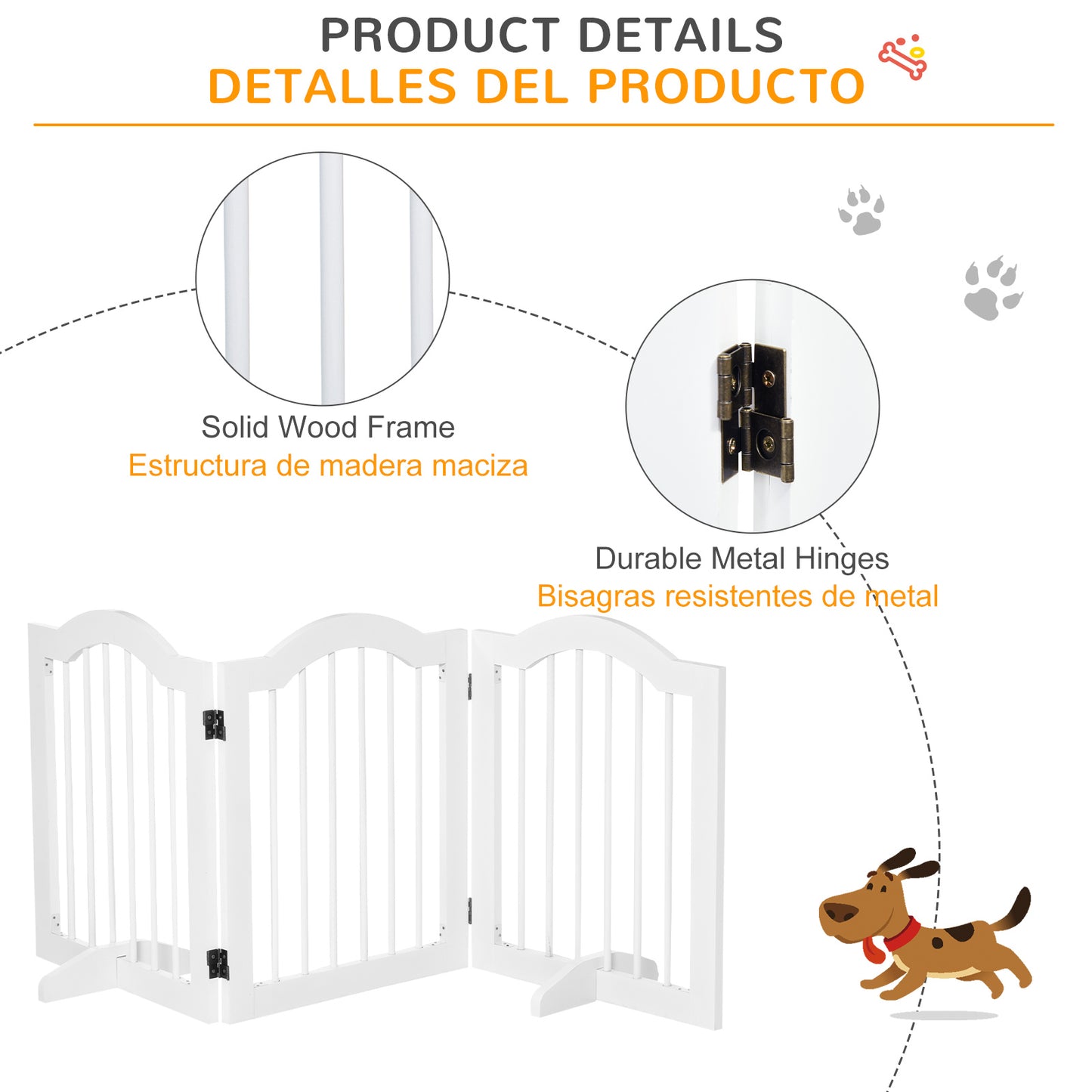 Pawhut Barrera De Seguridad Plegable De Perros Pequeños Con 2 Soportes_5