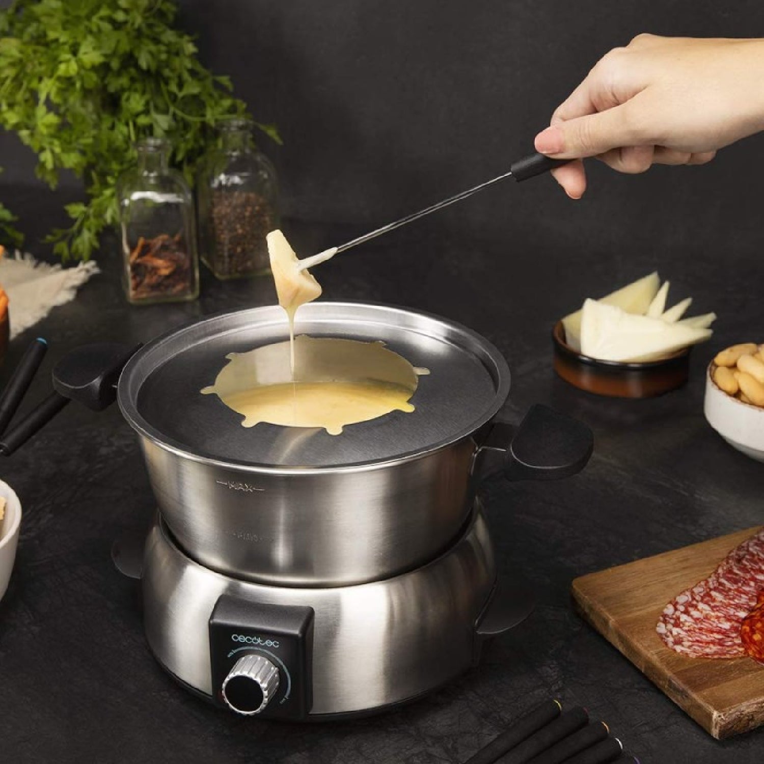 Fondue Eléctrica Fun Gourmetfondue. 1000 W De Potencia, Termostato Regulable, Acero Inoxidable, Para Queso, Chocolate Y Aceite, Incluye 8 Tenedores,_3