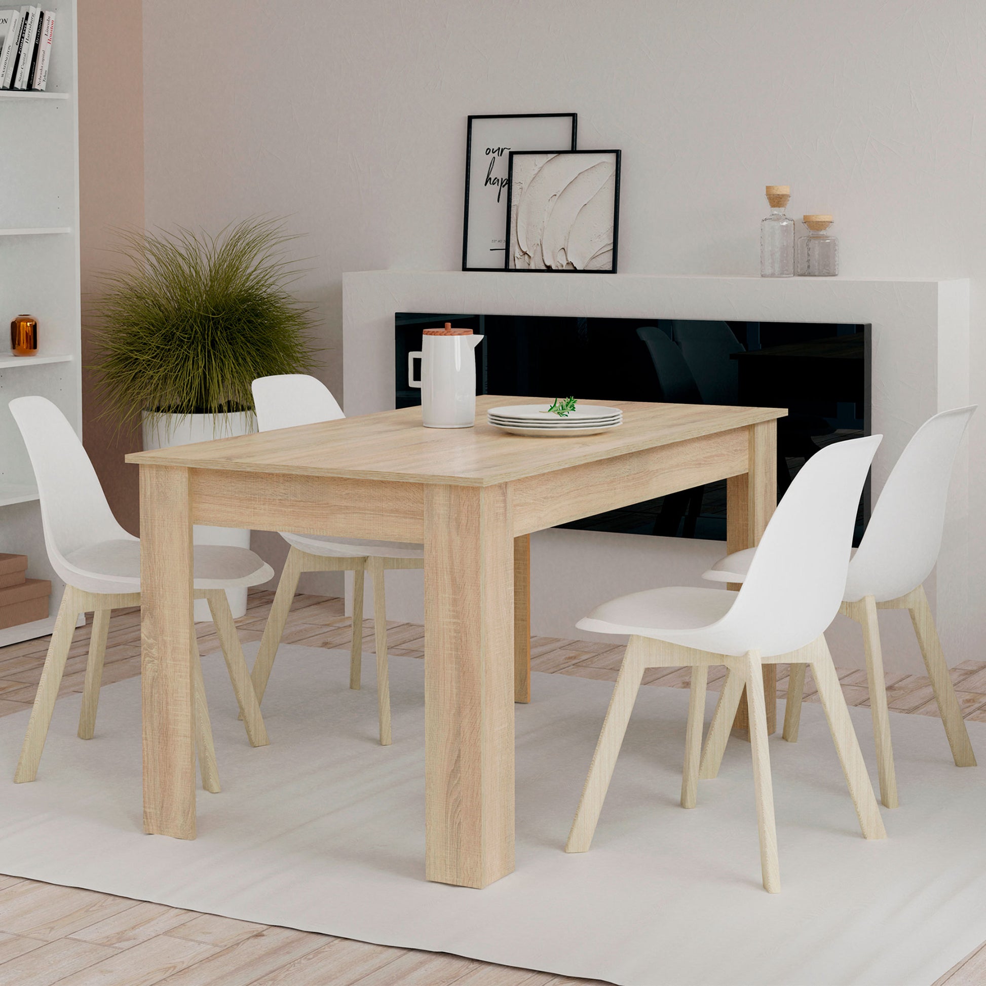 Mesa Comedor Madera, Salón O Cocina Para 4 - 6 Personas 77x140x80 Cm, Muebles Diseño Moderno, Briebe, Opal, Madera