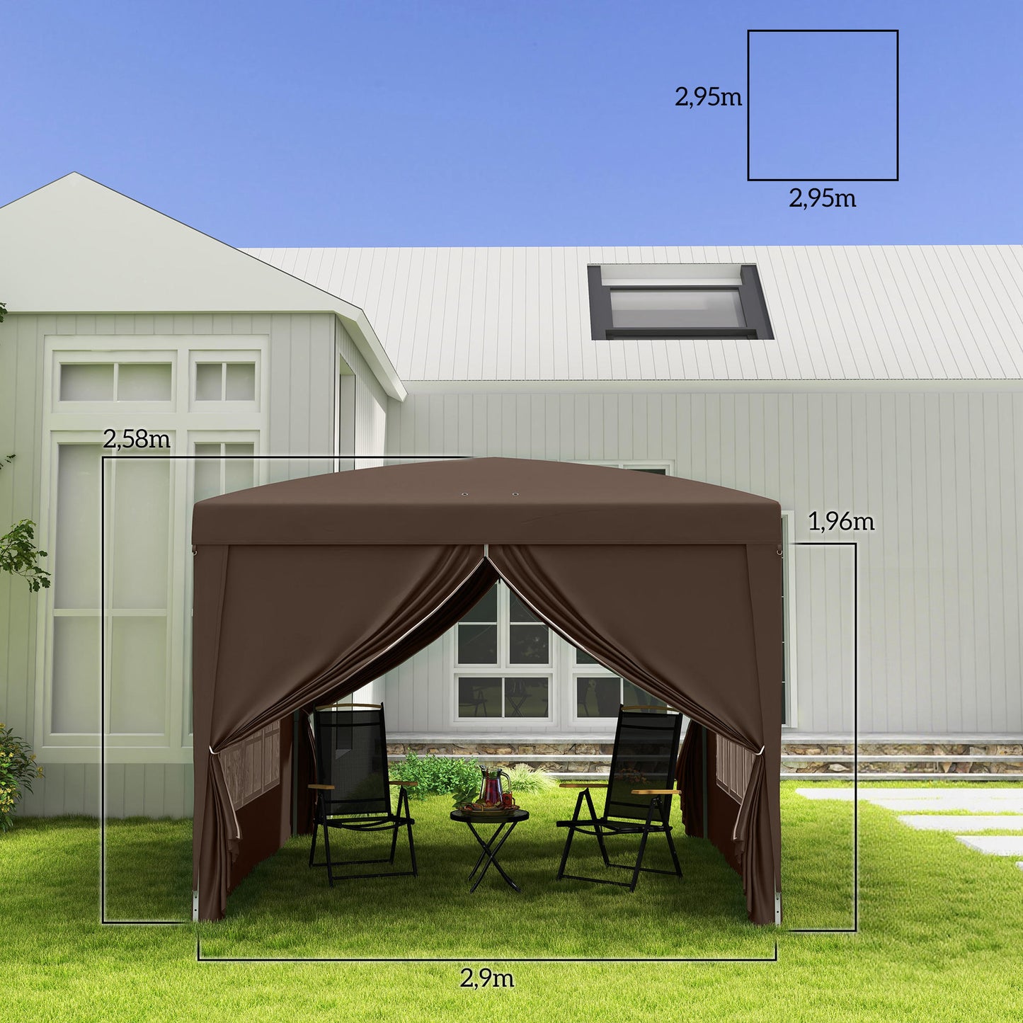 Outsunny Carpa Plegable Pop-up 3x3 M Con 4 Paredes Laterales Anti-uv Café_2