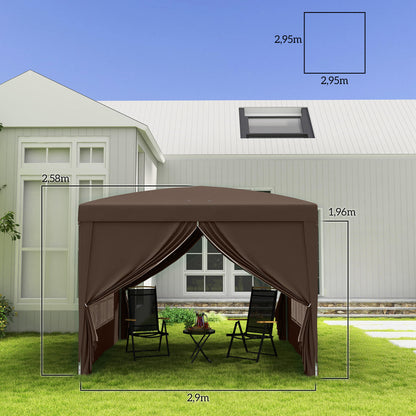 Outsunny Carpa Plegable Pop-up 3x3 M Con 4 Paredes Laterales Anti-uv Café_2