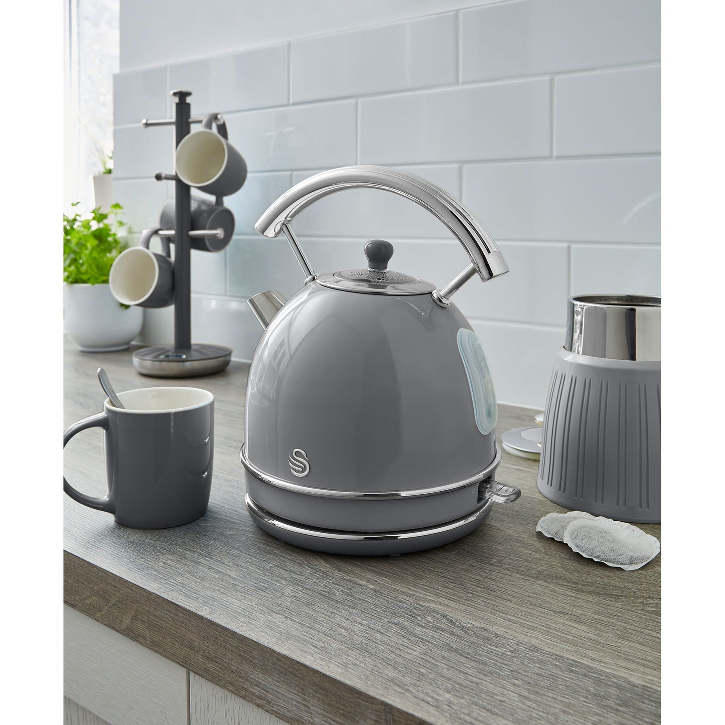 Swan Retro Set Desayuno Hervidor De Agua 1,8 L Inalámbrico, Tostadora 2 Rebanadas Anchas, Vintage, Stp7050grneu, Gris_2