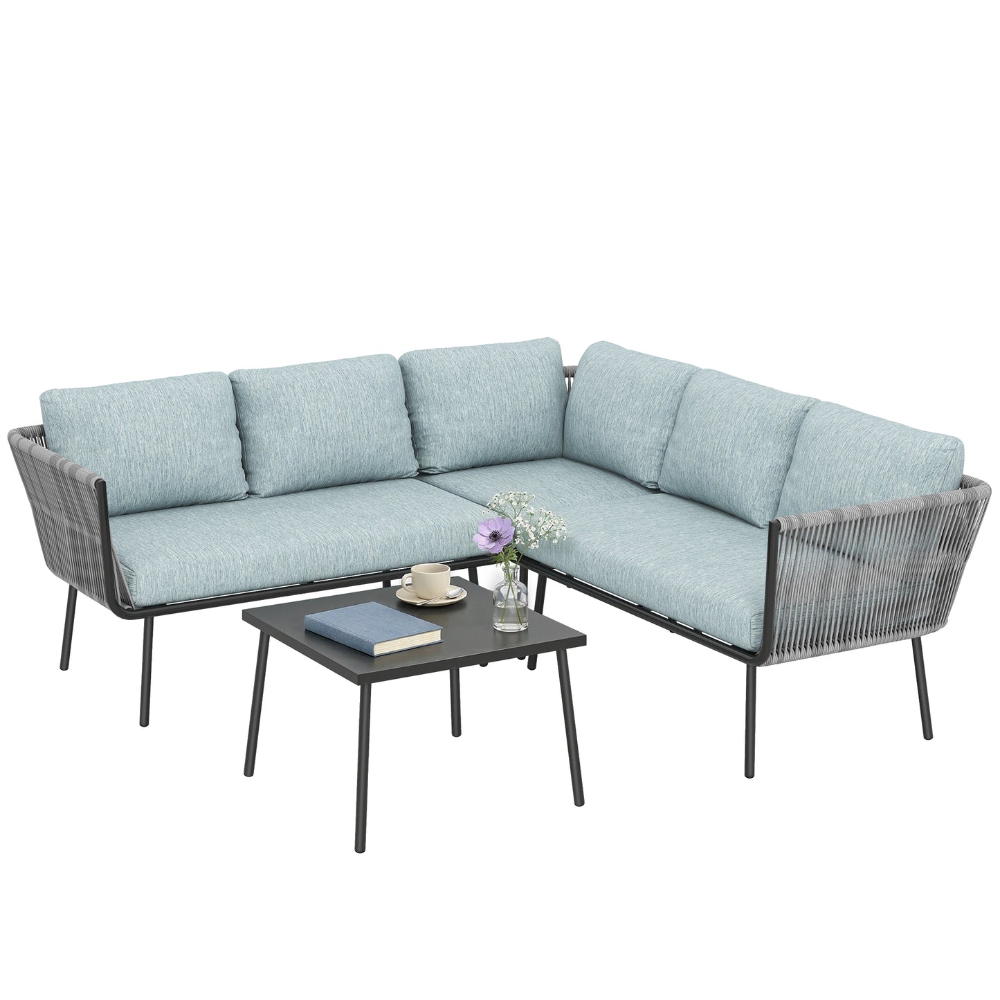 Outsunny Conjunto De Muebles De Ratán 2 Sofá De 2 Plazas Sofá De Esquina Mesa_0