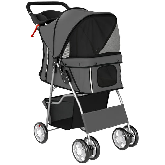 Pawhut Carrito Para Perros Plegable Cesta De Almacenaje 77x44x102 Cm Gris Oscuro_0