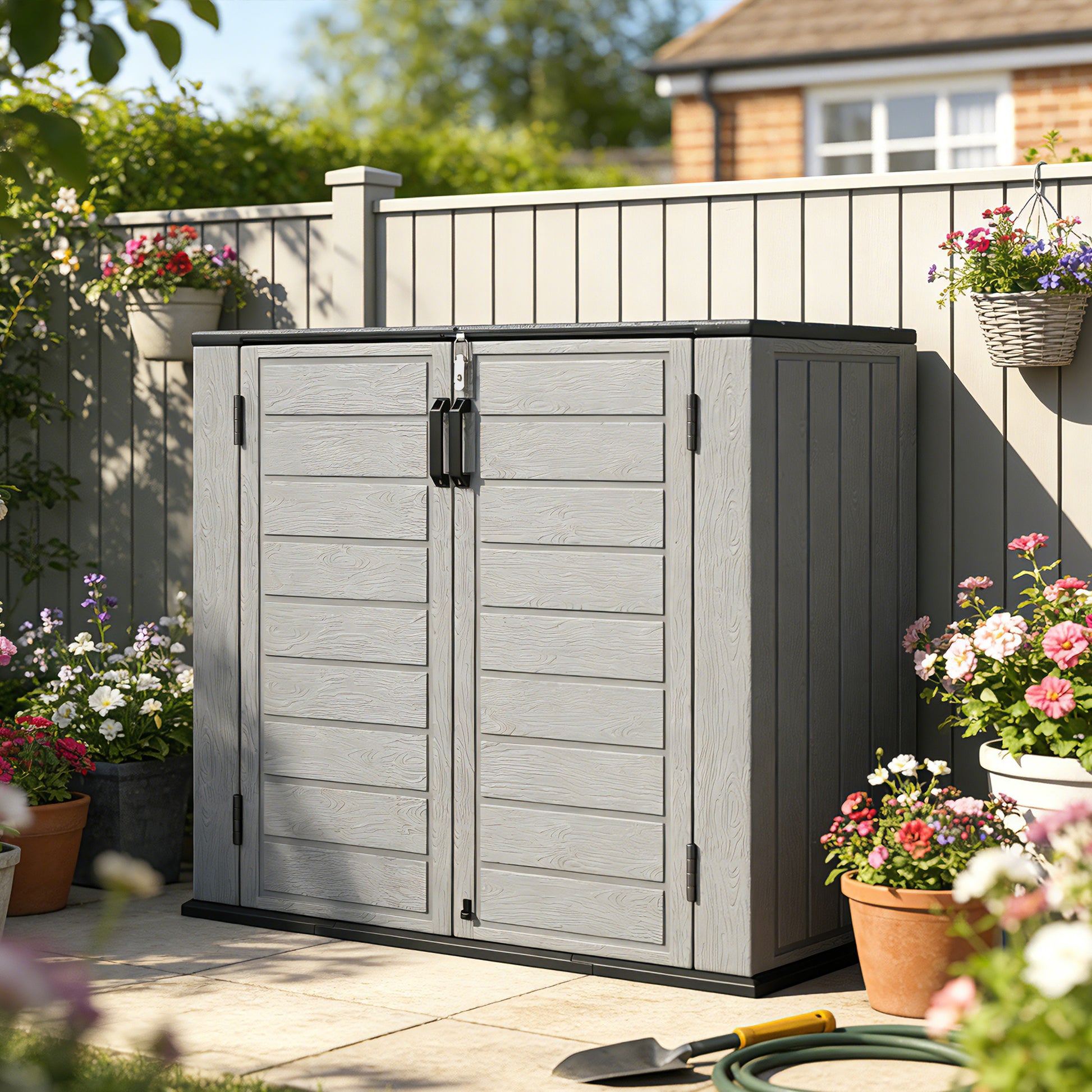 Outsunny Cobertizo De Jardín 940l Con Tapa Abatible 2 Puertas Cerradura Gris_4