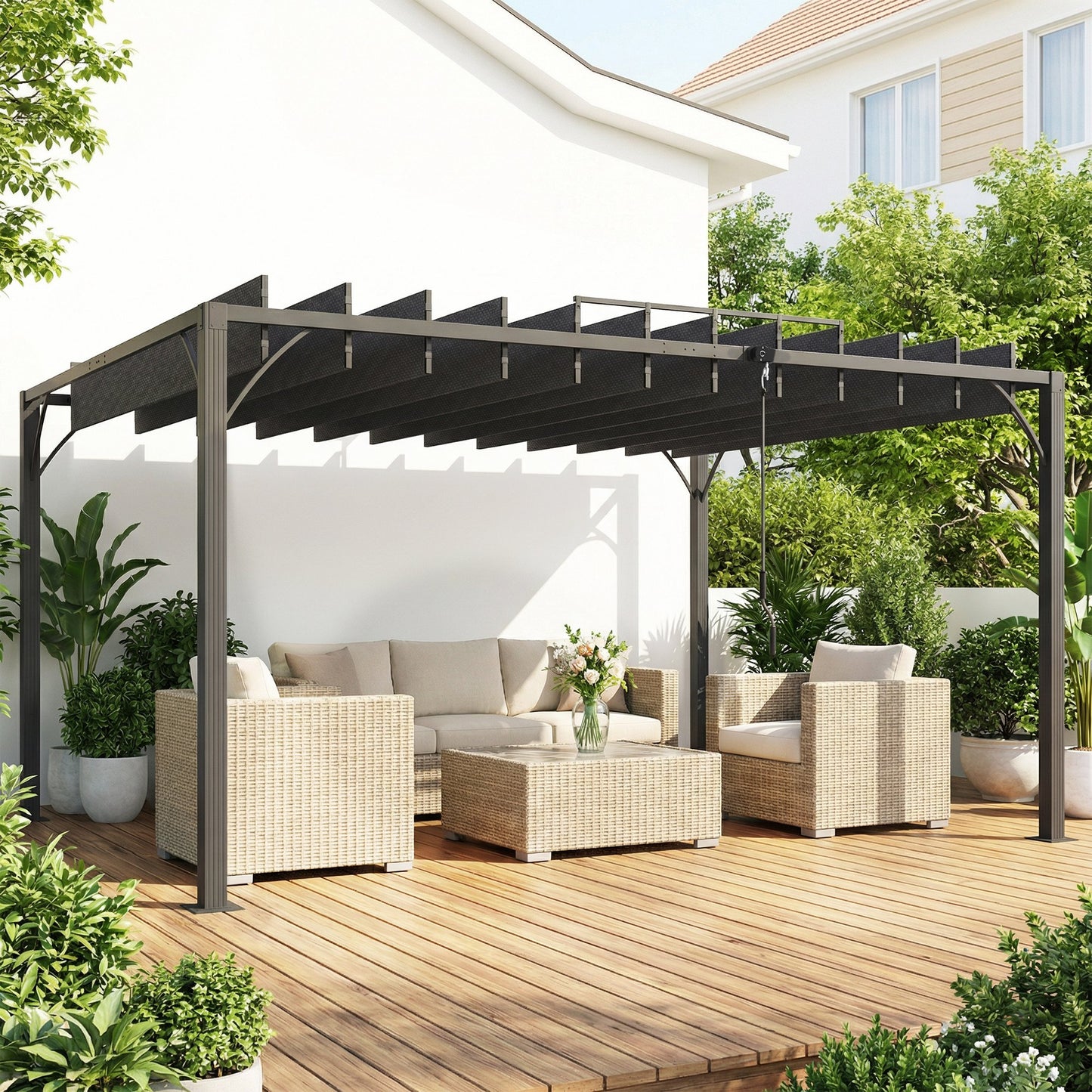 Outsunny Pérgola De Jardín 3x4 M Con Techo De Lamas Orientables Upf50+ Gris_3