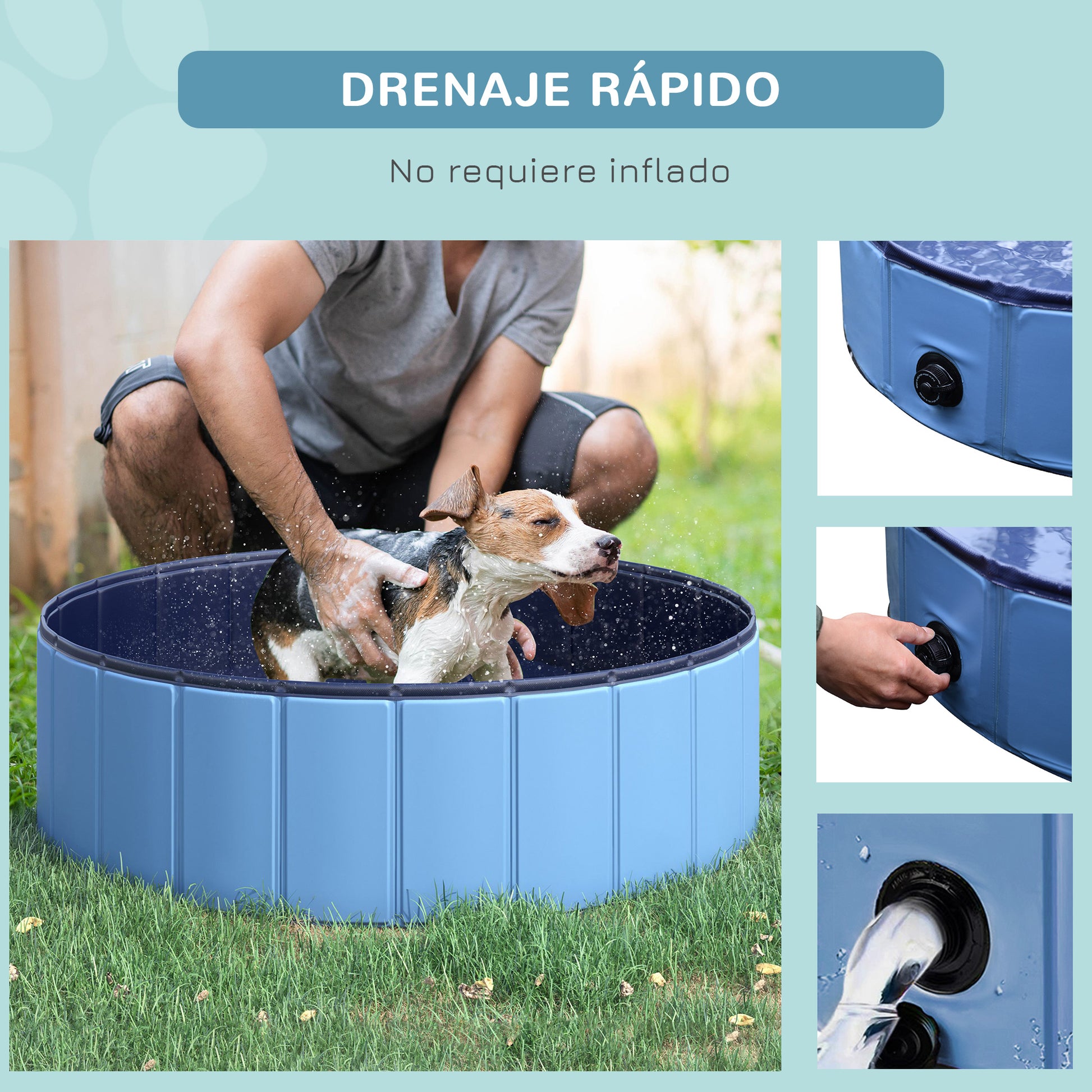 Pawhut Piscina Plegable Para Perros Bañera De Pvc Interior Y Exterior Ø100x30cm_5