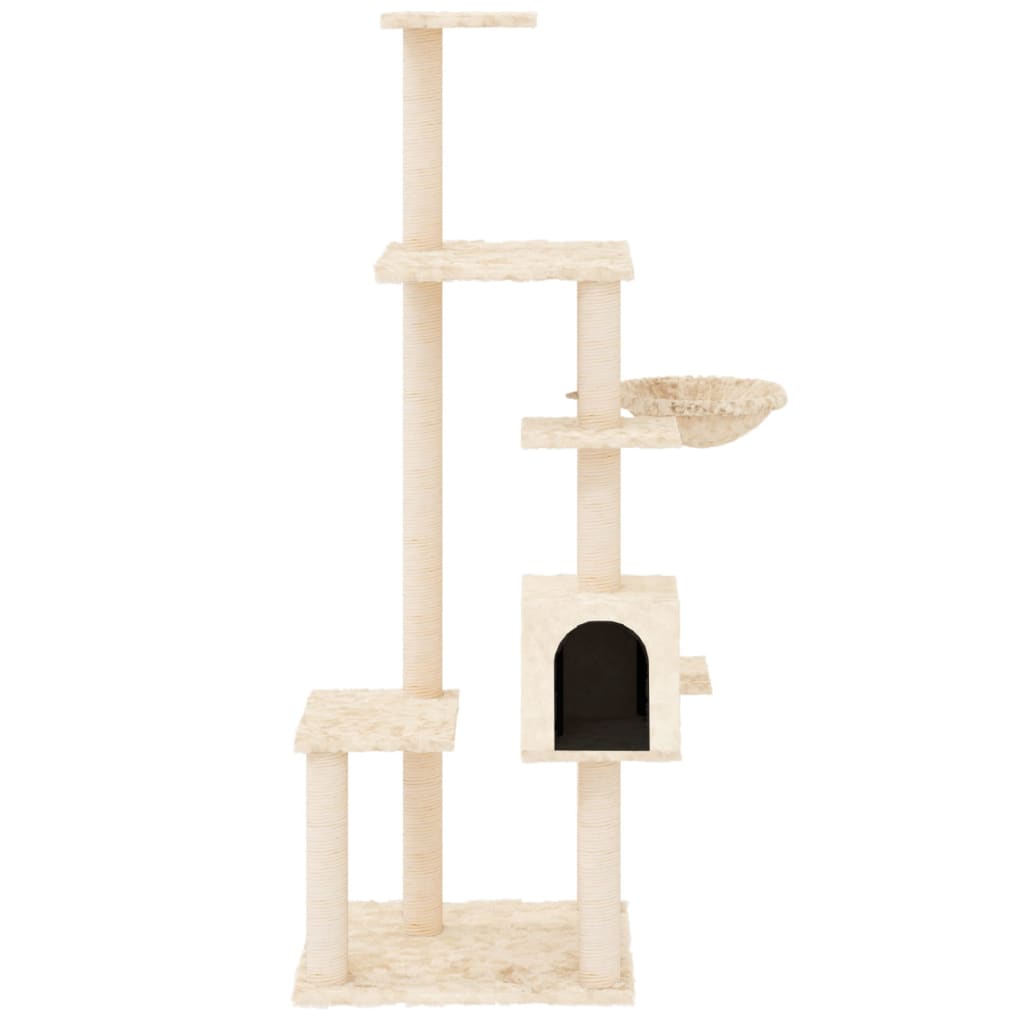 Rascador Para Gatos Con Postes De Sisal Color Crema 142 Cm_2