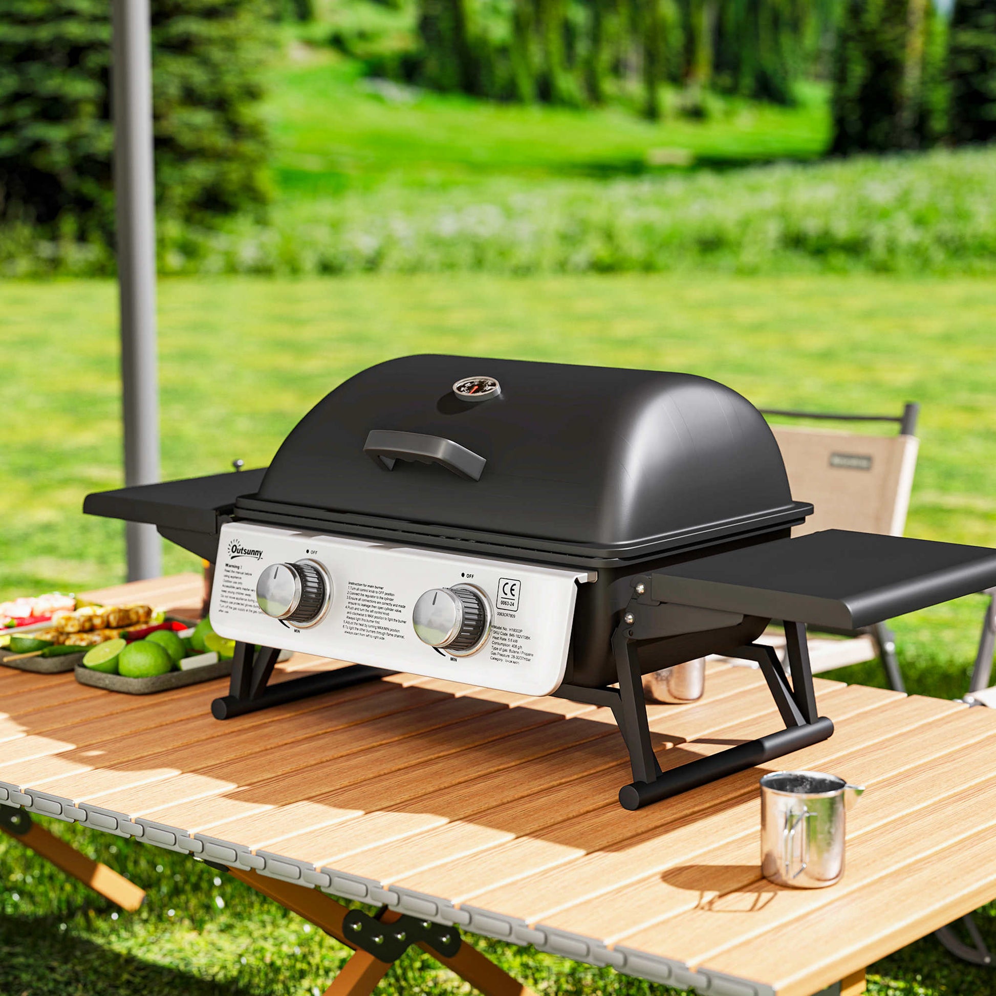 Outsunny Barbacoa De Gas Con 2 Quemadores De Acero Inoxidable 5,6 Kw Con Estantes_1